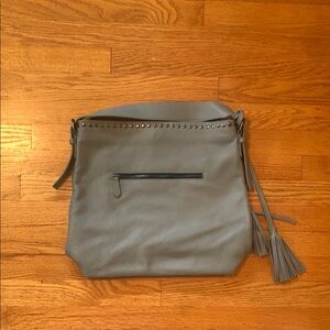 Laggo Gray Slouchy Leather Shoulder Bag with Tassels